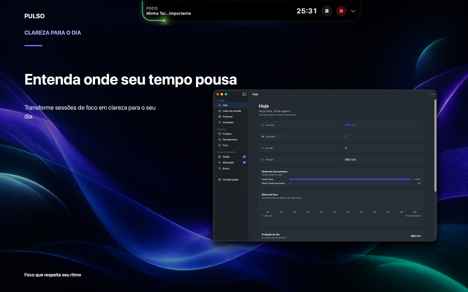 Tela Clareza do Pulso com visão organizada das prioridades